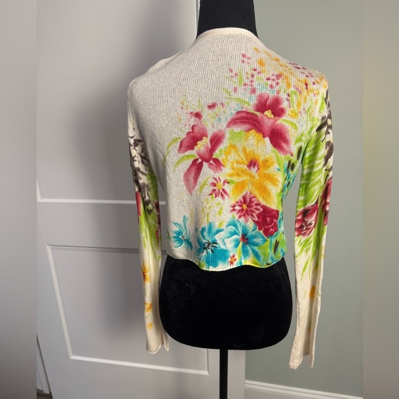 Vintage Fredini floral cropped drape cardigan silk cashmere Y2K - Picture 3 of 7